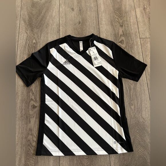Adidas boys Black and White Striped Shirt - Picture 1 of 4